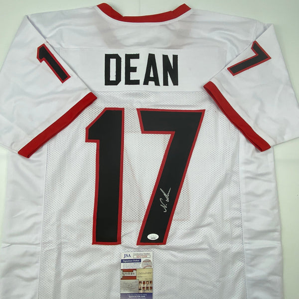Autographed/Signed Nakobe Dean Georgia White College Football Jersey JSA COA