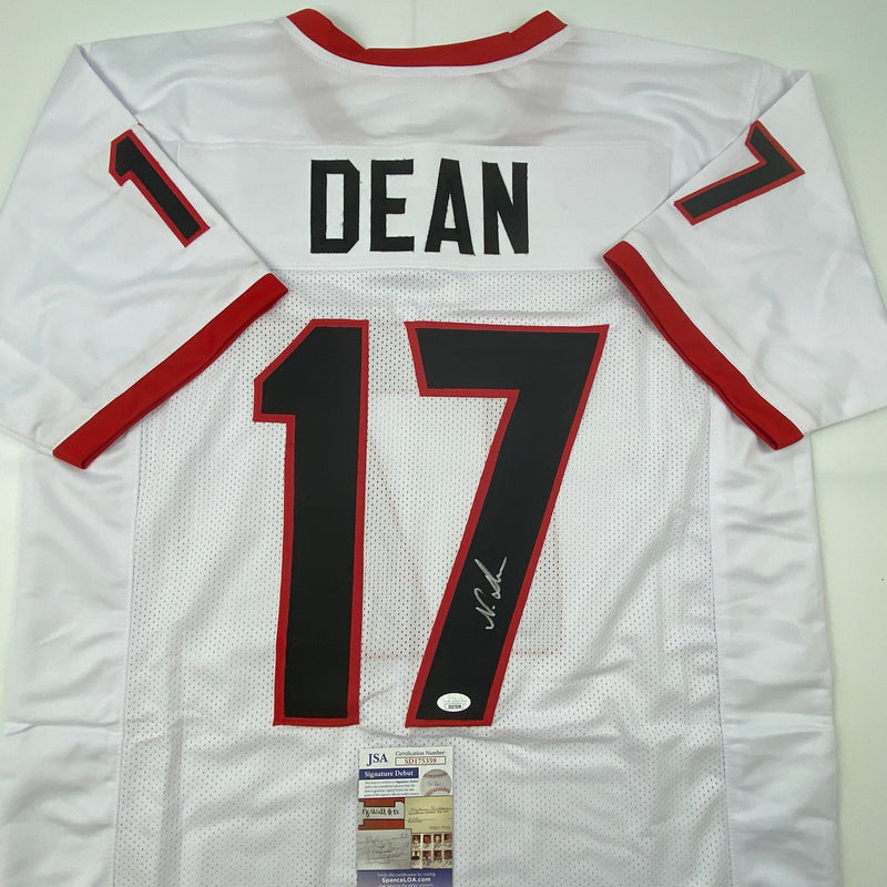 Autographed/Signed Nakobe Dean Georgia White College Football Jersey JSA COA