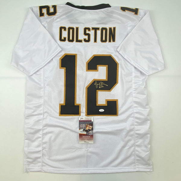 Autographed/Signed Marques Colston New Orleans White Football Jersey JSA COA