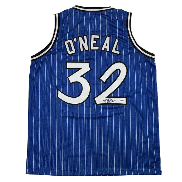 Autographed/Signed Shaquille Shaq O'Neal Orlando Blue Pinstripe Basketball Jersey PSA/DNA COA