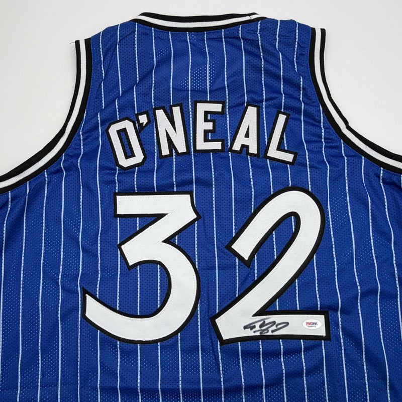 Autographed/Signed Shaquille Shaq O'Neal Orlando Blue Pinstripe Basketball Jersey PSA/DNA COA