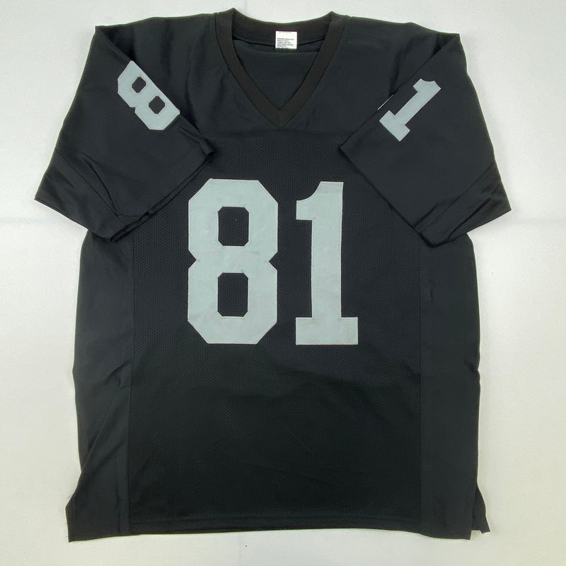 Autographed/Signed Tim Brown Raider 4 Life Oakland Black Football Jersey JSA COA