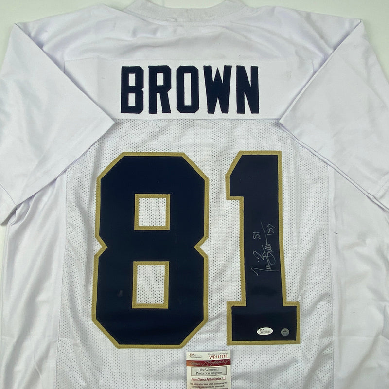 Autographed/Signed Tim Brown Notre Dame White College Football Jersey JSA COA
