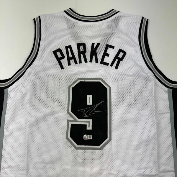 Autographed/Signed Tony Parker San Antonio White Basketball Jersey Beckett BAS COA