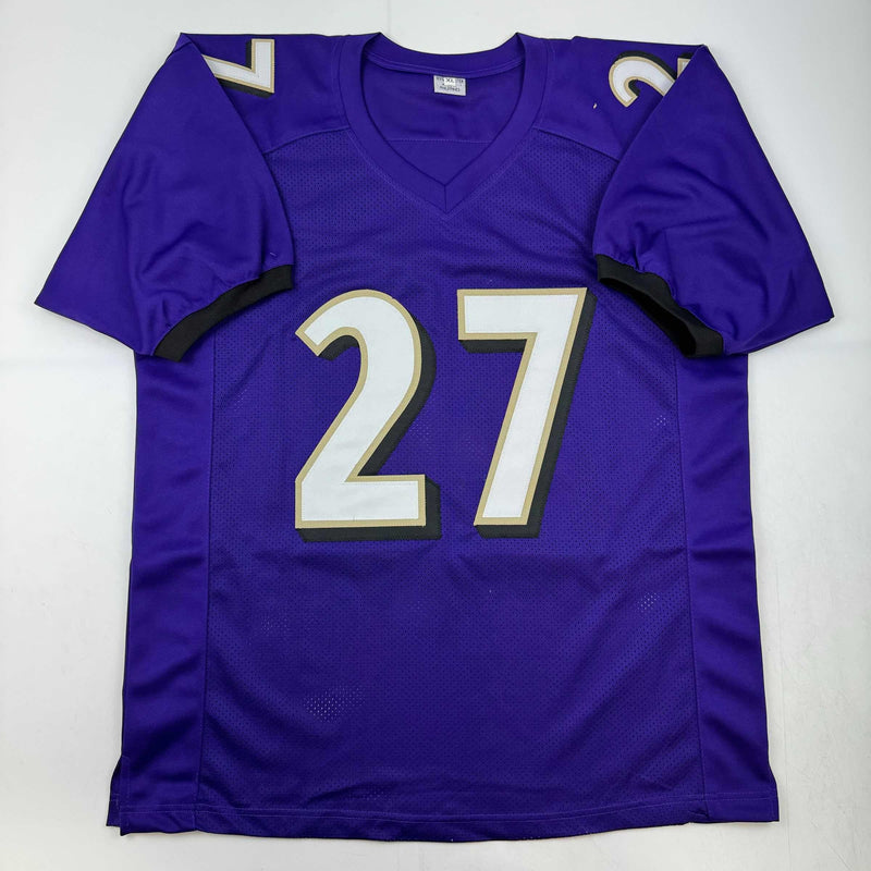 Autographed/Signed J.K. Dobbins Baltimore Purple Football Jersey JSA COA