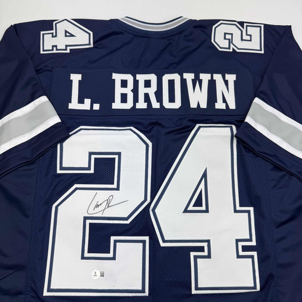 Autographed/Signed Larry Brown Dallas Blue Football Jersey Beckett BAS COA