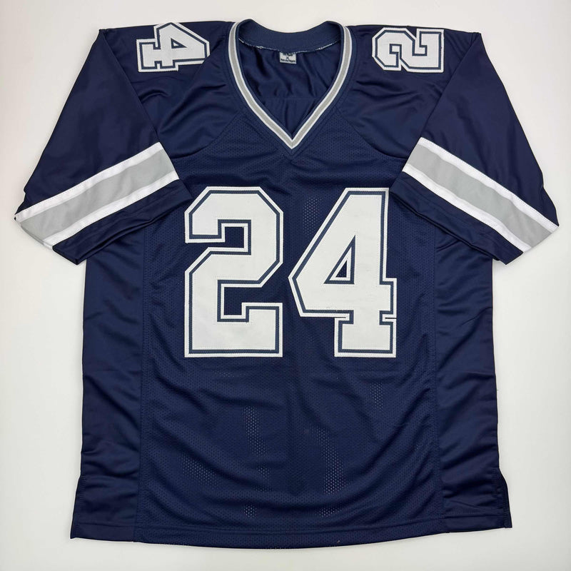 Autographed/Signed Larry Brown Dallas Blue Football Jersey Beckett BAS COA