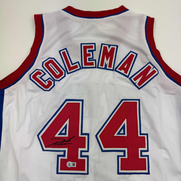 Autographed/Signed Derrick Coleman New Jersey NJ White Basketball Jersey Beckett BAS COA