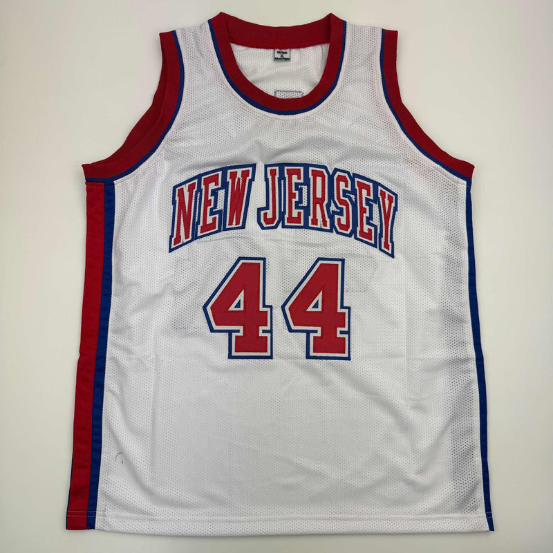 Autographed/Signed Derrick Coleman New Jersey NJ White Basketball Jersey Beckett BAS COA