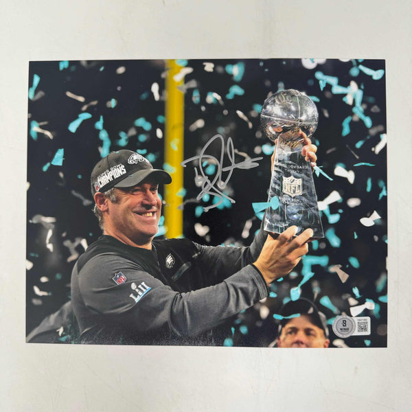 Autographed/Signed Doug Pederson Philadelphia Eagles Super Bowl LII 52 Champions 8x10 Football Photo Beckett BAS COA #2