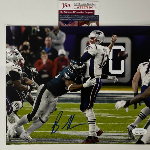 Autographed/Signed Brandon Graham Philadelphia Eagles Color Game Winning Strip Sack Fumble vs. Tom Brady Super Bowl LII 52 Champions 8x10 Football Photo JSA COA