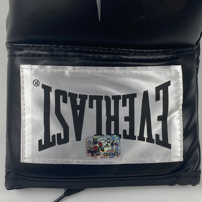 Autographed/Signed George Foreman Black Everlast Boxing Glove Athlete Hologram COA