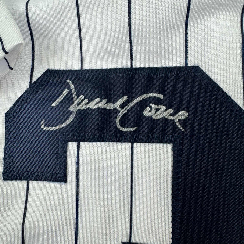 Autographed/Signed David Cone New York Pinstripe Baseball Jersey Beckett BAS COA