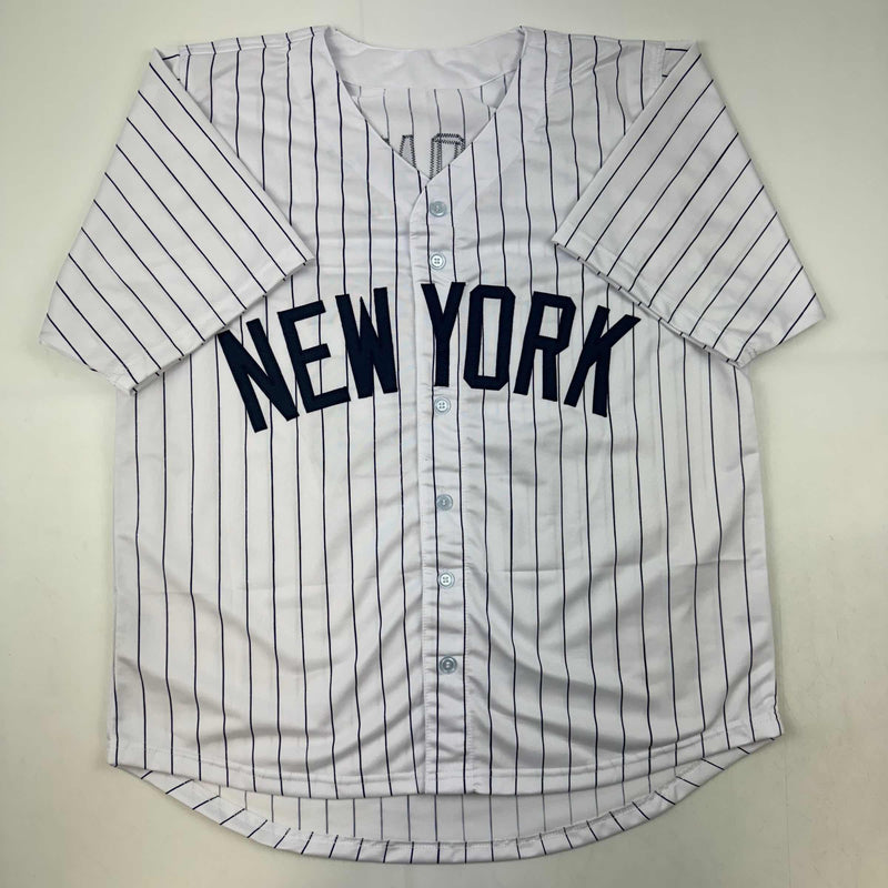 Autographed/Signed David Cone New York Pinstripe Baseball Jersey Beckett BAS COA