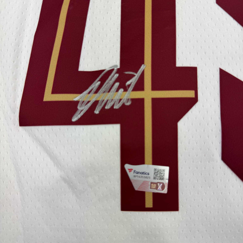 Autographed/Signed Donovan Mitchell Cleveland Cavaliers White Basketball Jersey Fanatics COA
