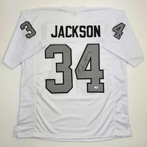 Autographed/Signed Bo Jackson Oakland White Color Rush Football Jersey JSA COA