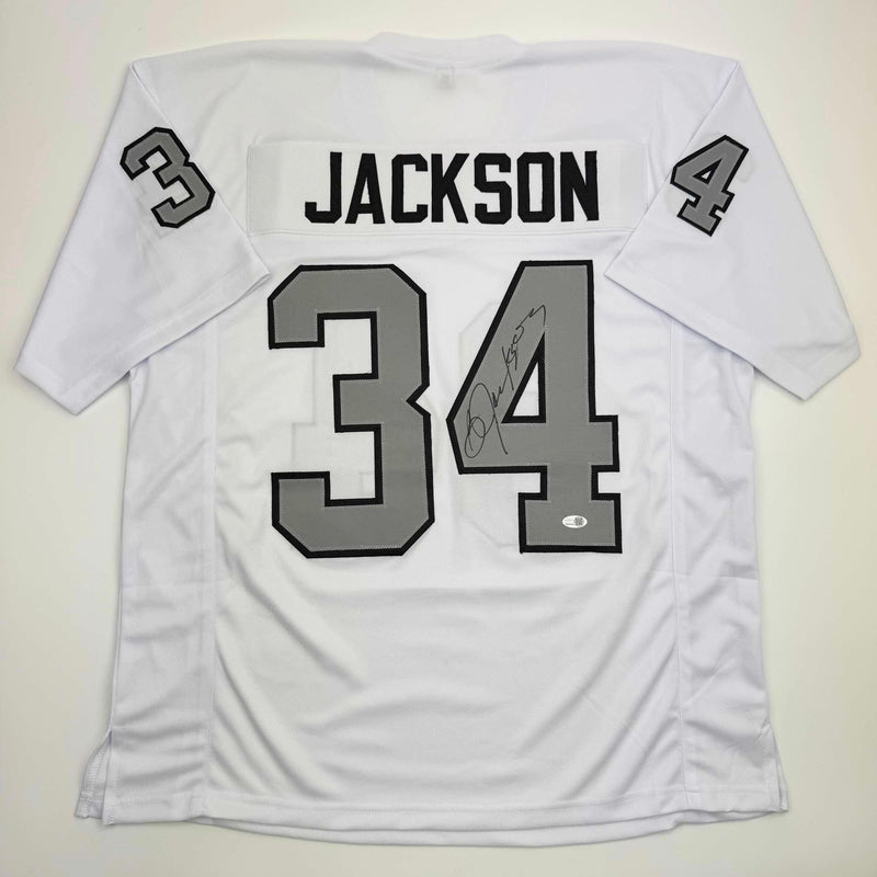 Autographed/Signed Bo Jackson Oakland White Color Rush Football Jersey JSA COA