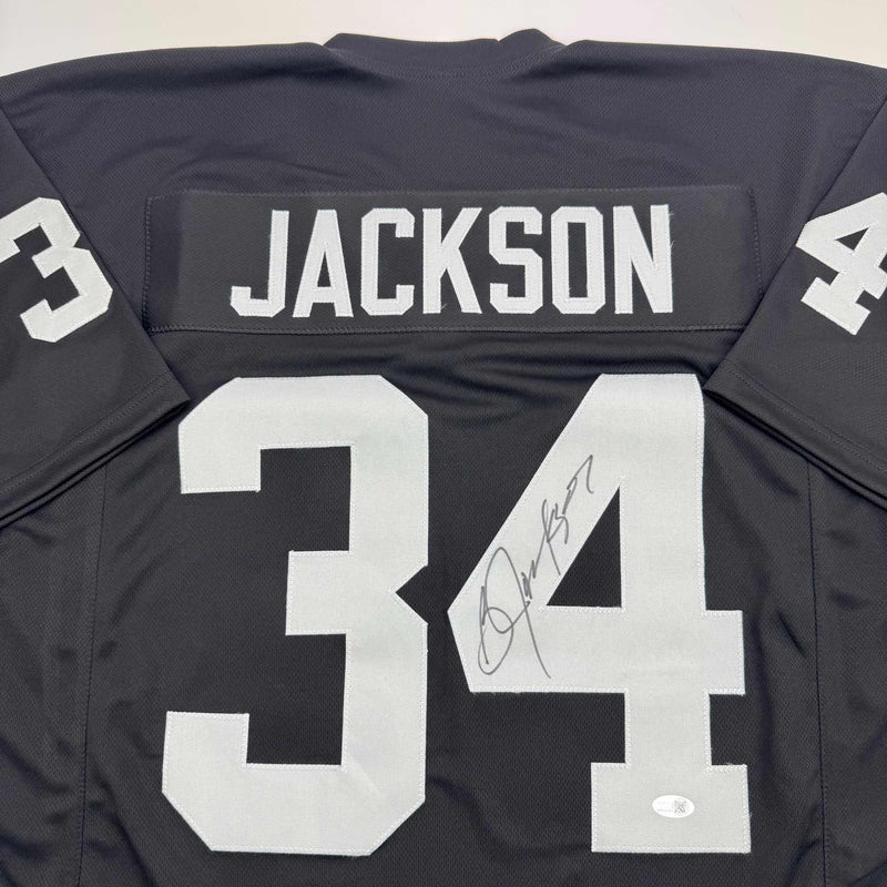 Autographed/Signed Bo Jackson Oakland Black Football Jersey JSA COA