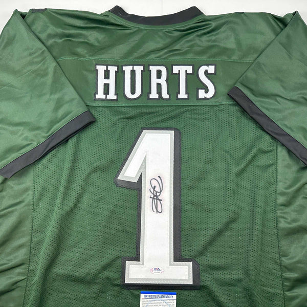 Autographed/Signed Jalen Hurts IMPERFECT #1 Philadelphia Green Football Jersey PSA/DNA COA