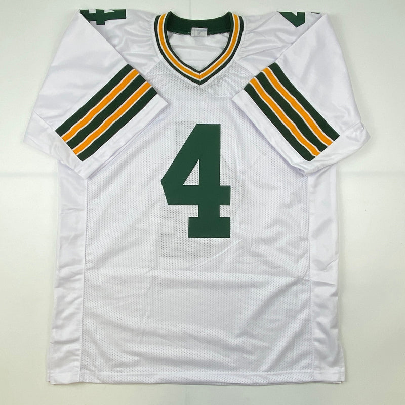 Autographed/Signed Brett Favre Green Bay White Football Jersey Favre Hologram COA