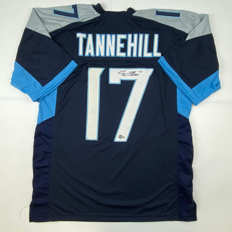 Autographed/Signed Ryan Tannehill Tennessee Dark Blue Football Jersey Beckett BAS COA