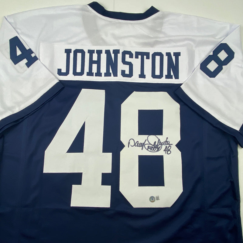 Autographed/Signed Daryl Moose Johnston Dallas Thanksgiving Day Football Jersey Beckett BAS COA