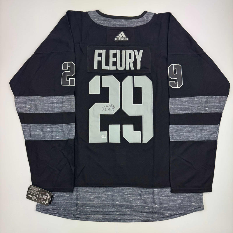Autographed/Signed Marc-Andre Fleury Vegas Golden Knights Black Hockey Jersey Fanatics COA