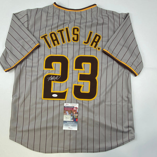 Autographed/Signed Fernando Tatis Jr. San Diego Grey Pinstripe Baseball Jersey JSA COA