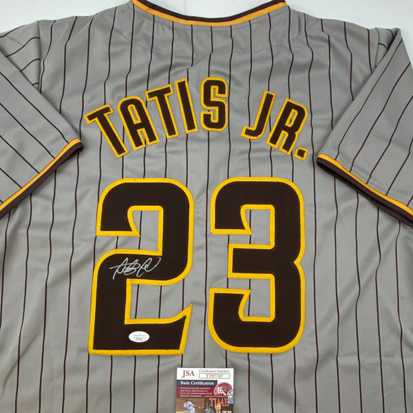 Autographed/Signed Fernando Tatis Jr. San Diego Grey Pinstripe Baseball Jersey JSA COA