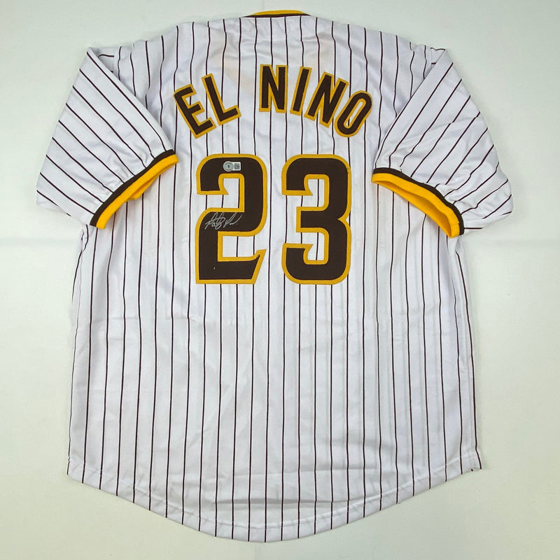 Autographed/Signed Fernando Tatis Jr. El Nino San Diego Pinstripe Baseball Jersey Beckett BAS COA