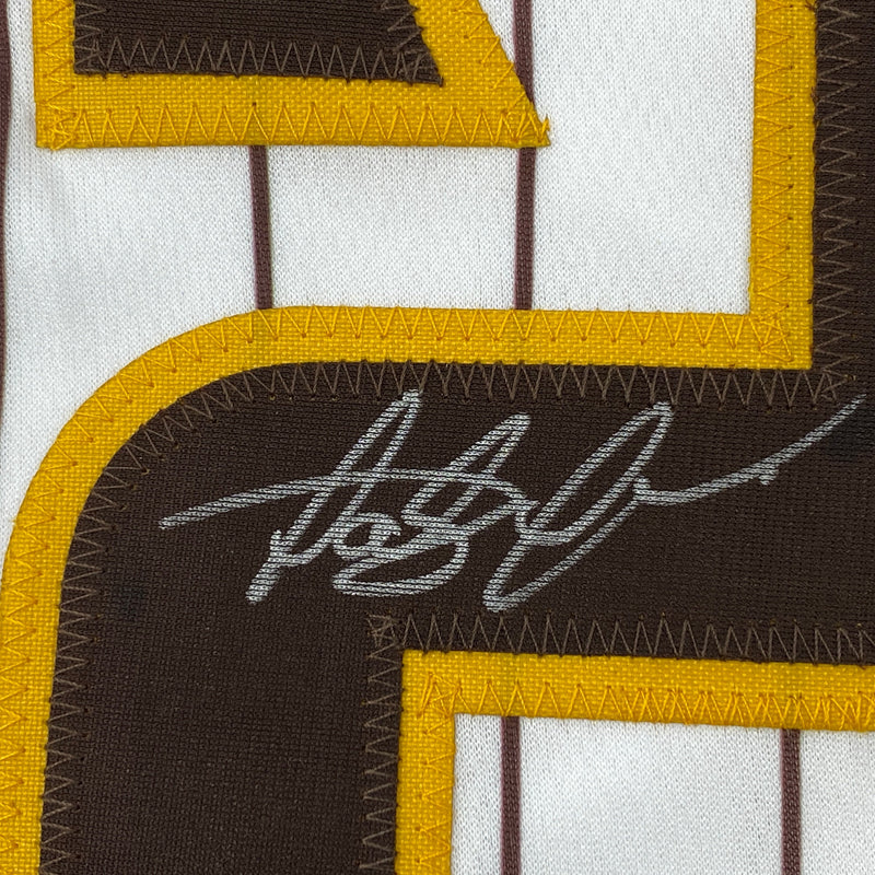 Autographed/Signed Fernando Tatis Jr. Slam Diego San Pinstripe Baseball Jersey JSA COA