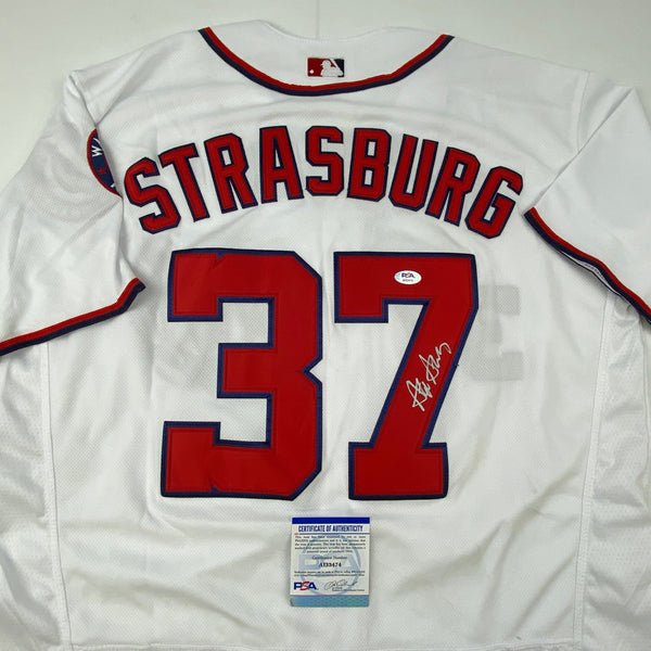 Autographed/Signed Stephen Strasburg Washington White Baseball Jersey PSA/DNA COA