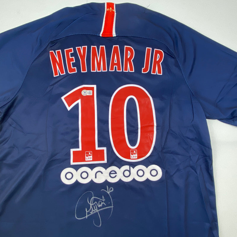 Autographed/Signed Neymar Jr. PSG Paris Saint-Germain Blue Soccer Futbol Jersey Beckett BAS COA