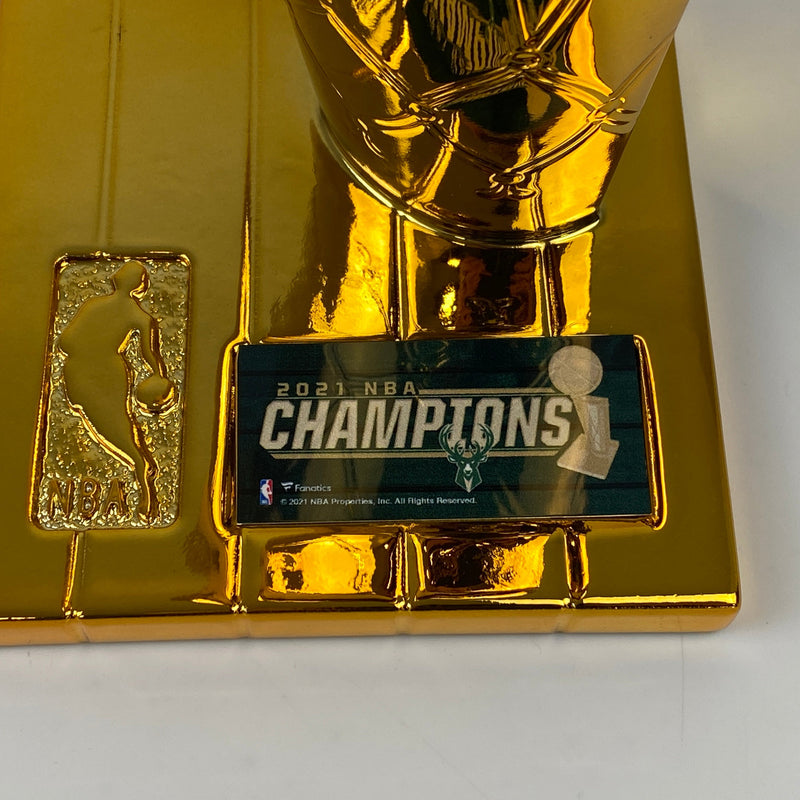 Autographed/Signed Giannis Antetokounmpo Milwaukee Bucks Replica 2021 NBA Finals Basketball Trophy Beckett BAS COA