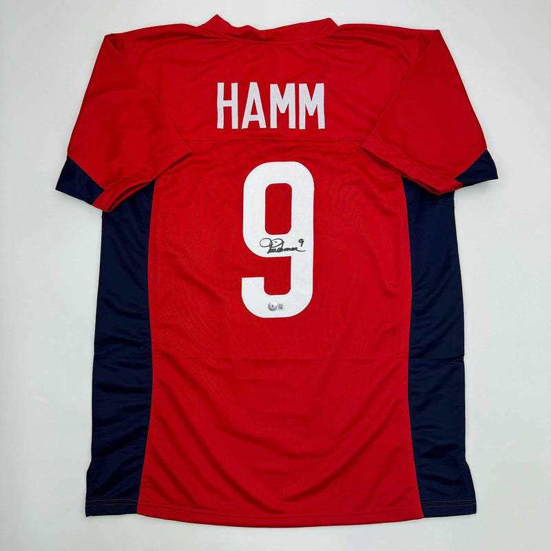 Autographed/Signed Mia Hamm Red Soccer Team USA United States World Cup Jersey Beckett BAS COA