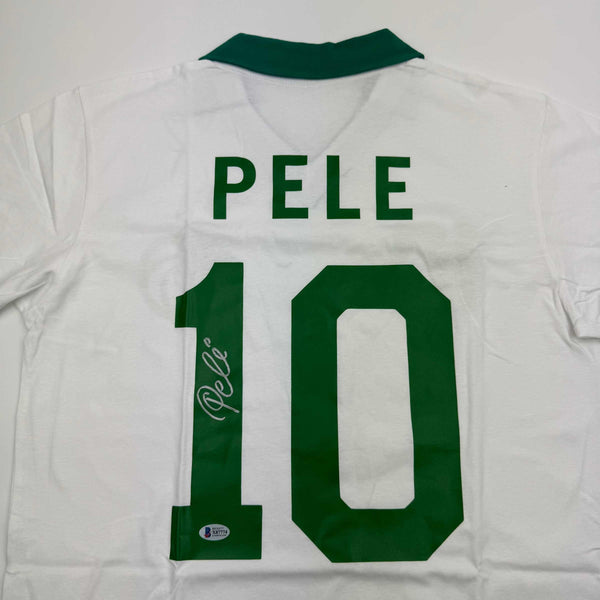 Autographed/Signed Pele New York Cosmos White Soccer Futbol Jersey Beckett BAS COA