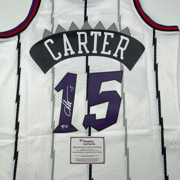 Autographed/Signed Vince Carter Toronto Raptors White Authentic Basketball Jersey Fanatics COA