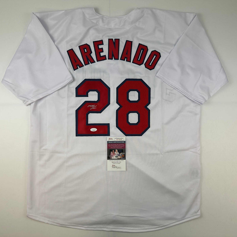 Autographed/Signed Nolan Arenado St. Louis White Baseball Jersey JSA COA