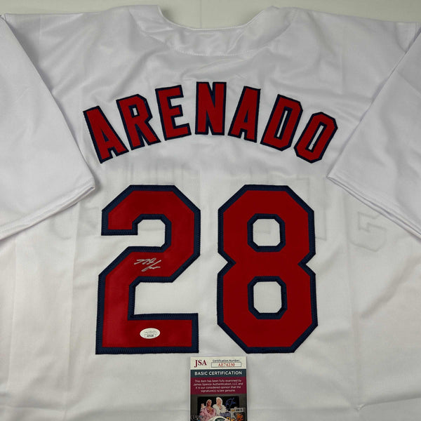 Autographed/Signed Nolan Arenado St. Louis White Baseball Jersey JSA COA