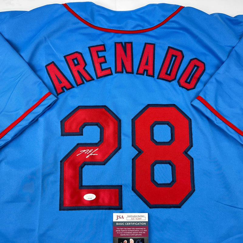 Autographed/Signed Nolan Arenado St. Louis Blue Baseball Jersey JSA COA