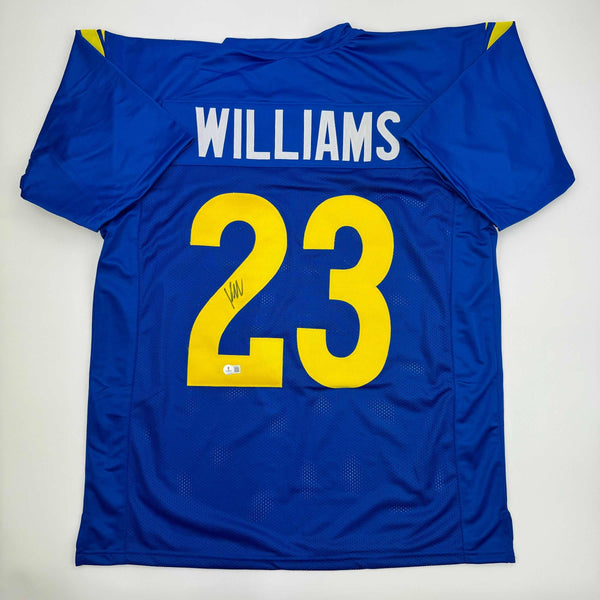 Autographed/Signed Kyren Williams Los Angeles LA Blue Football Jersey Beckett BAS COA #2