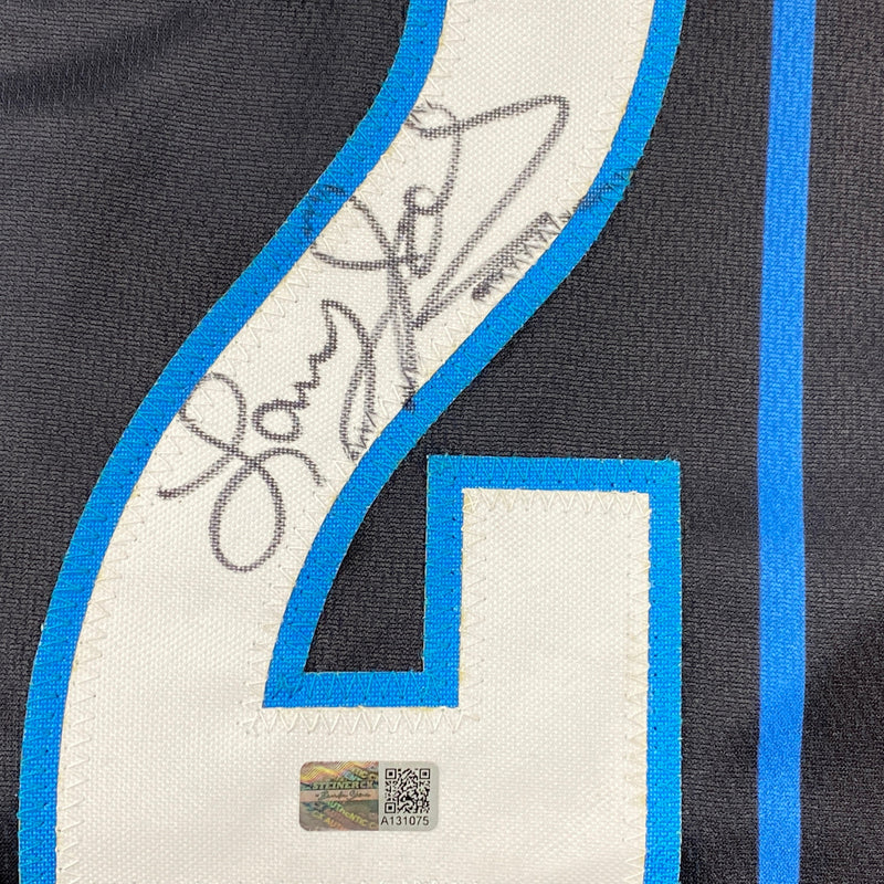 Autographed/Signed Larry Johnson Charlotte Black Basketball Jersey Steiner COA