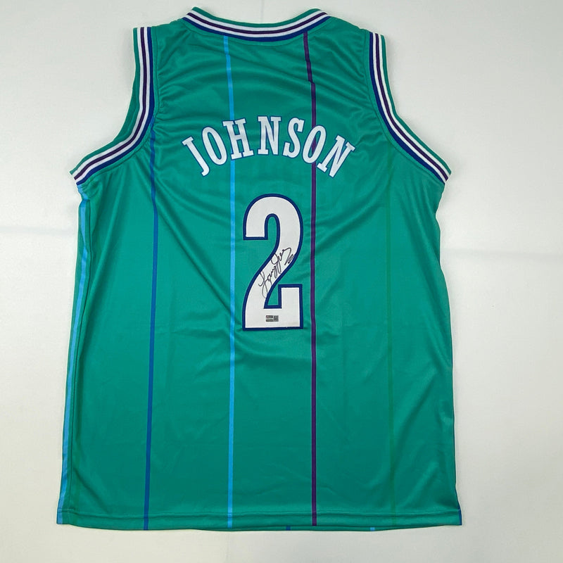 Autographed/Signed Larry Johnson Charlotte Teal Basketball Jersey Steiner COA
