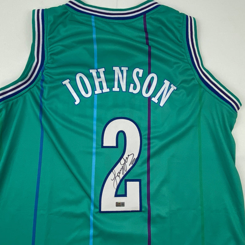 Autographed/Signed Larry Johnson Charlotte Teal Basketball Jersey Steiner COA