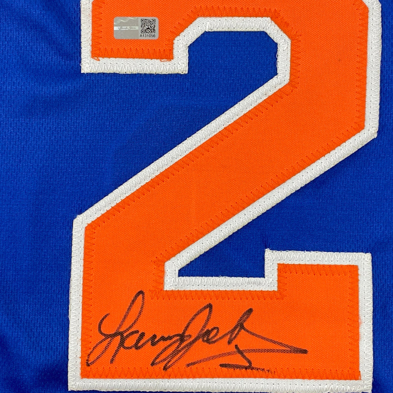 Autographed/Signed Larry Johnson New York Blue Basketball Jersey Steiner COA