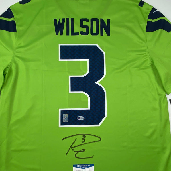 Autographed/Signed Russell Wilson Seattle Seahawks Green Color Rush Authentic Football Jersey Beckett BAS COA