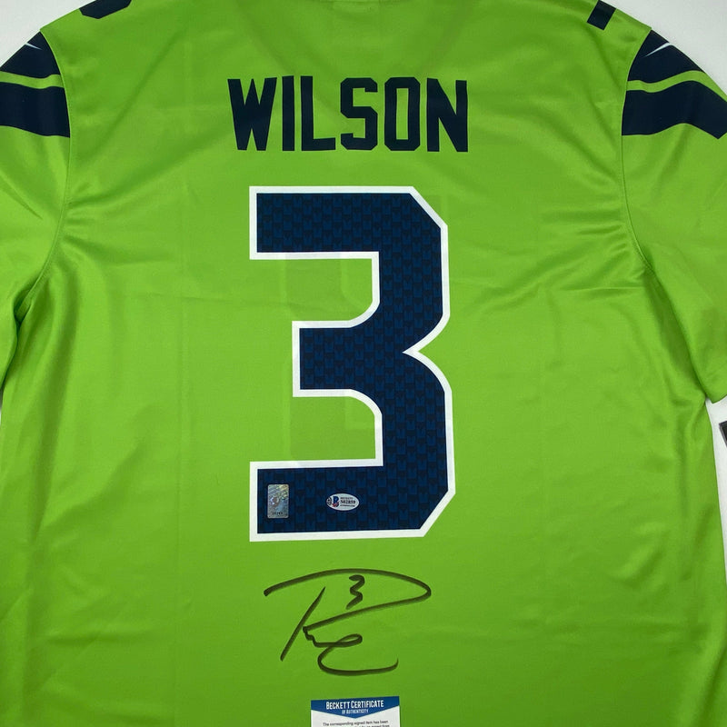 Autographed/Signed Russell Wilson Seattle Seahawks Green Color Rush Authentic Football Jersey Beckett BAS COA