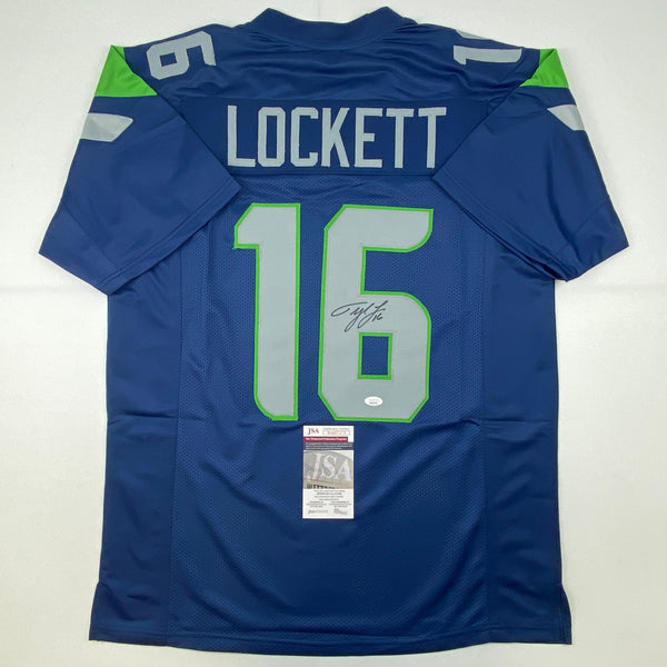Autographed/Signed Tyler Lockett Seattle Blue Football Jersey JSA COA