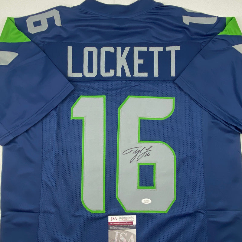 Autographed/Signed Tyler Lockett Seattle Blue Football Jersey JSA COA