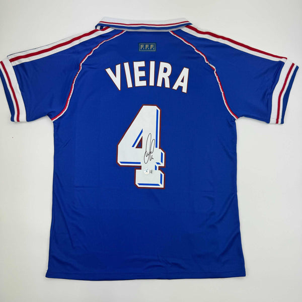 Autographed/Signed Patrick Vieira France French National Team Blue Soccer Jersey Beckett BAS COA